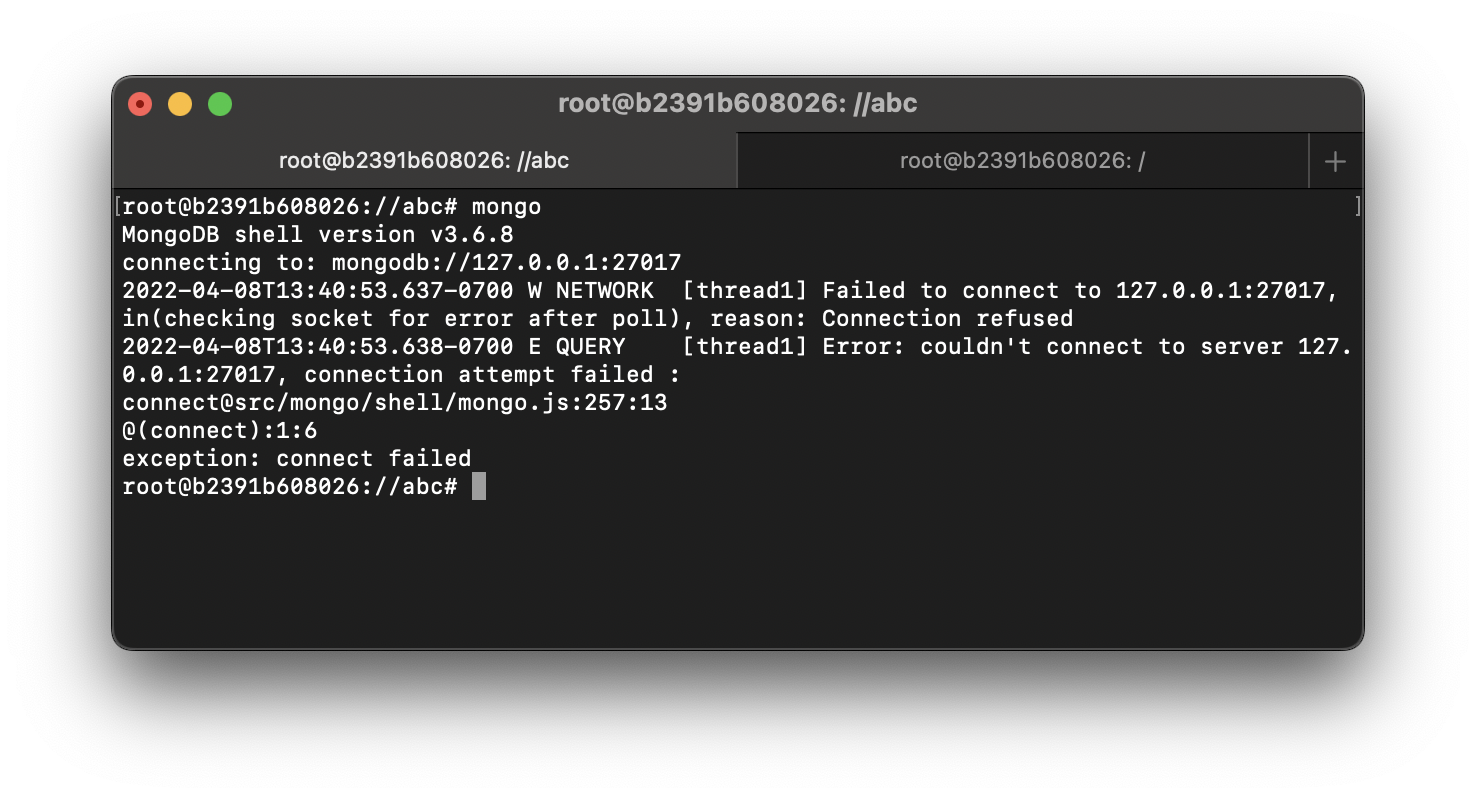MongoDB failed to connect reason Connection refused error